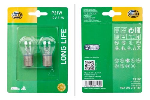 Λάμπα P21W Long Life 12V 21W Ποσότητα: 2 HELLA 8GA002073183