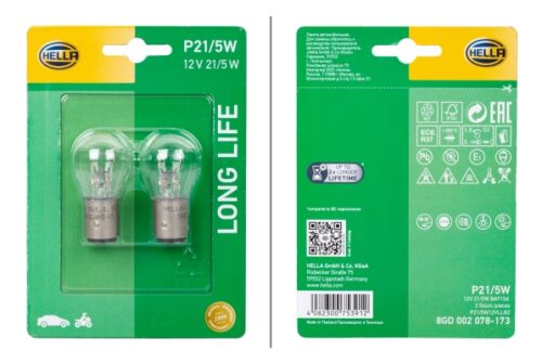 Λάμπα P21 5W Long Life 12V Ποσότητα: 2 HELLA 8GD002078173