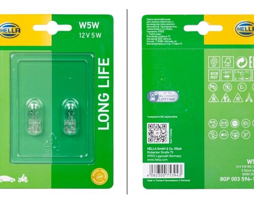 Λάμπα W5W Long Life 12V 5W Ποσότητα: 2 HELLA 8GP003594163