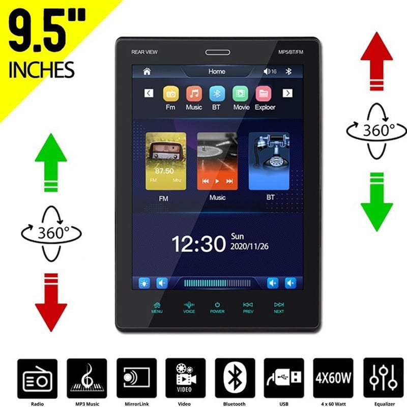 ηχοσύστημα αυτοκινήτου Universal με κάθετη οθόνη αφής 9.5″ και μενού multimedia – λειτουργίες MirrorLink Bluetooth και USB