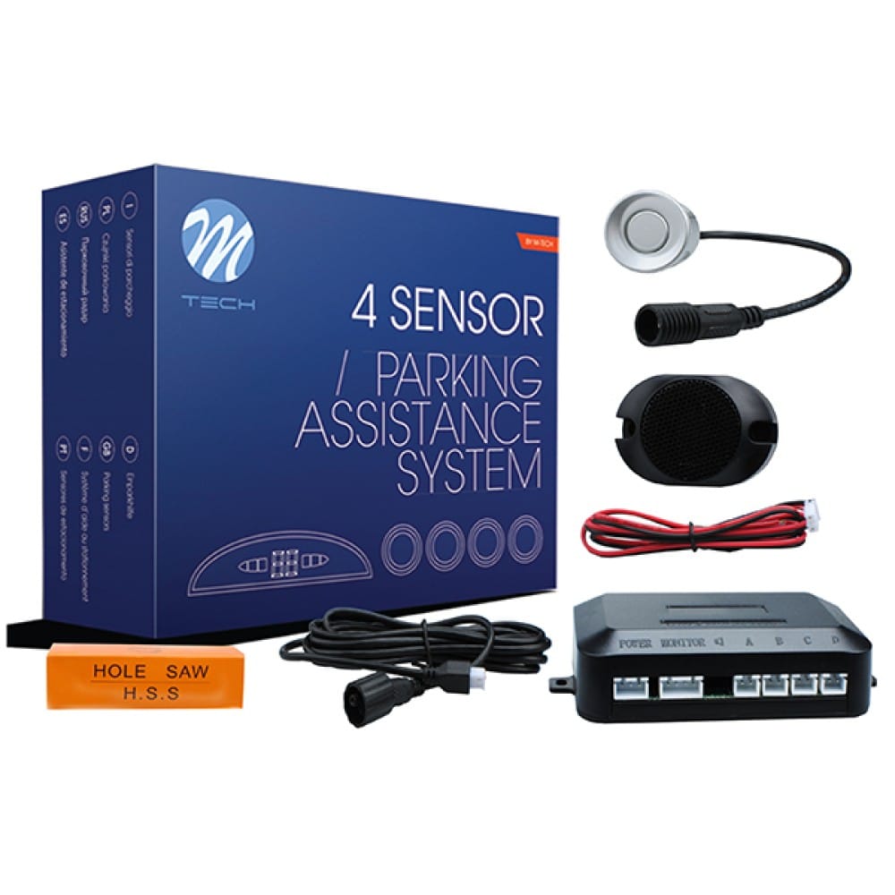 Σύστημα Παρκαρίσματος M-TECH 9–15V με 4 Διαιρούμενους Ασημί Αισθητήρες 21,5mm και Buzzer