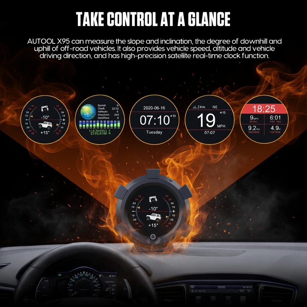 Ψηφιακό κλισιόμετρο AUTOOL X95 με GPS και ένδειξη ταχύτητας και κλίσης οχήματος