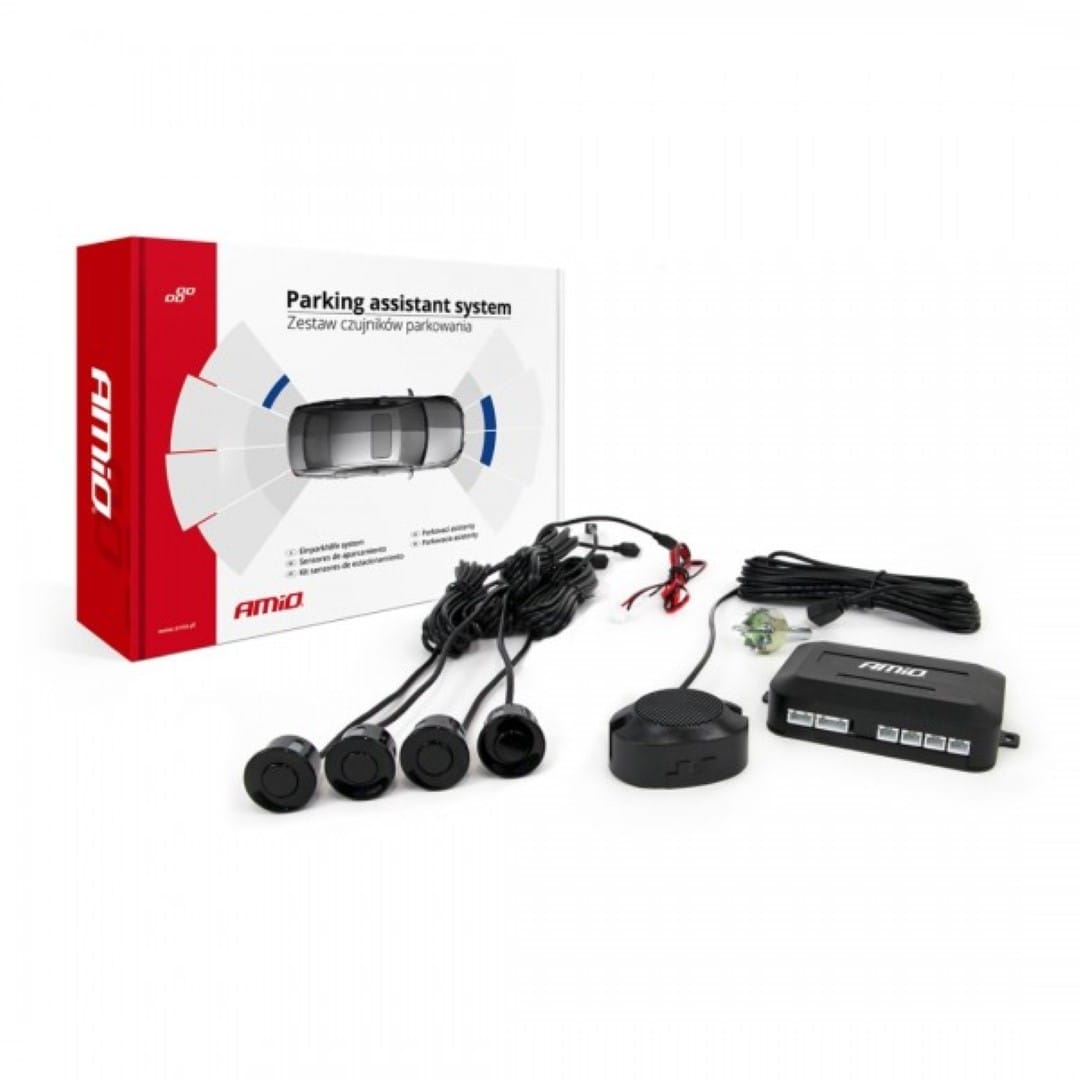 Amio Σύστημα Παρκαρίσματος 4 Αισθητήρες Μαύροι 22mm 12V Buzzer Εμβέλεια 2.5m - 1 σετ