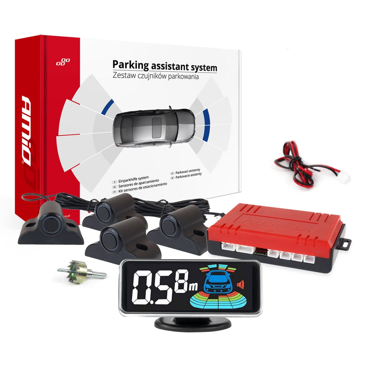 Amio Σύστημα Παρκαρίσματος TRUCK 4 Αισθητήρες Μαύροι 19mm 12V Οθόνη LED 3D Buzzer - 1 σετ