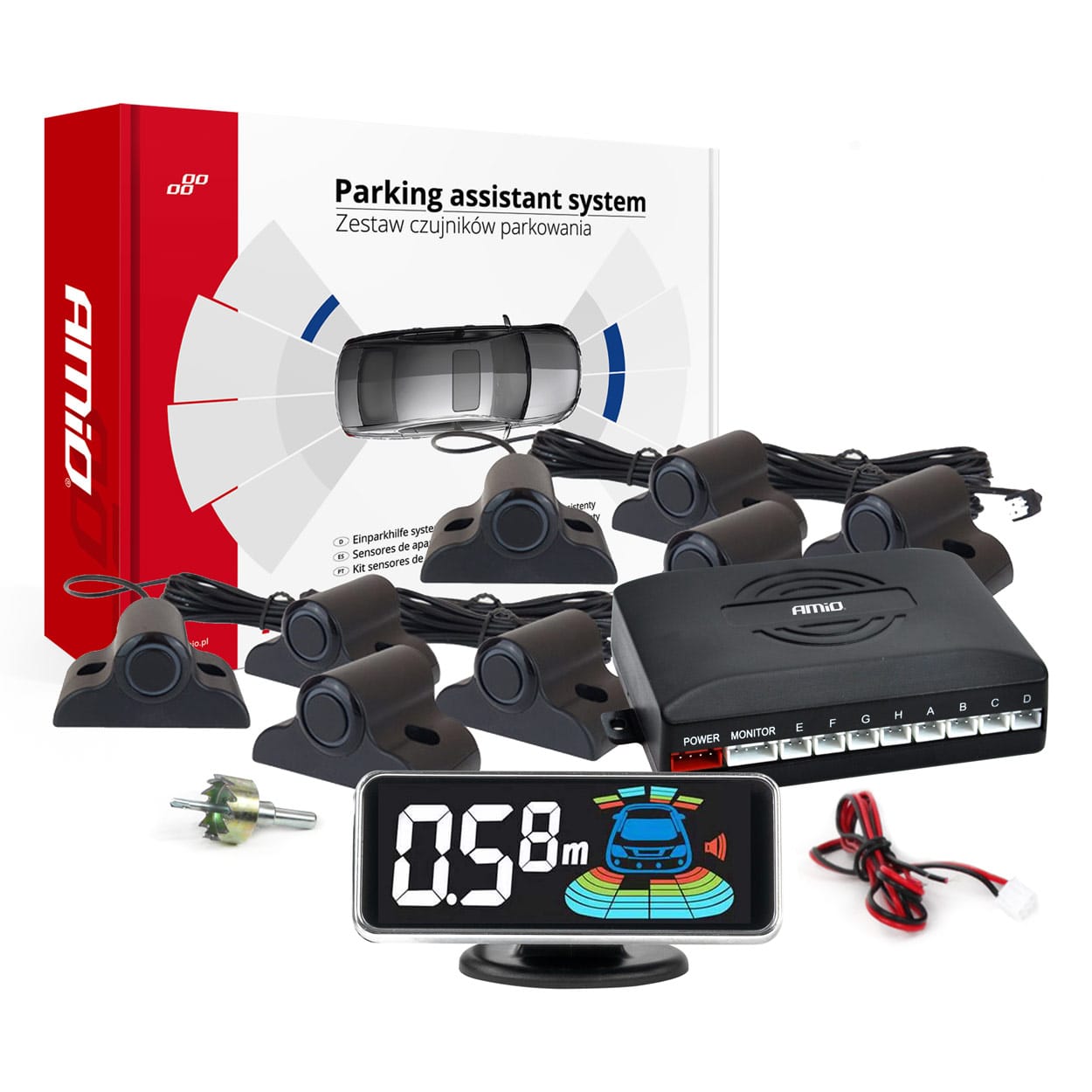 Amio Σύστημα Παρκαρίσματος TRUCK 8 Αισθητήρες Μαύροι 19mm 12V Εμπρός-Πίσω LED 3D - 1 σετ