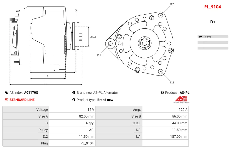Alternator AS-PL A01179S 12V 120 Amp MERCEDES-BENZ