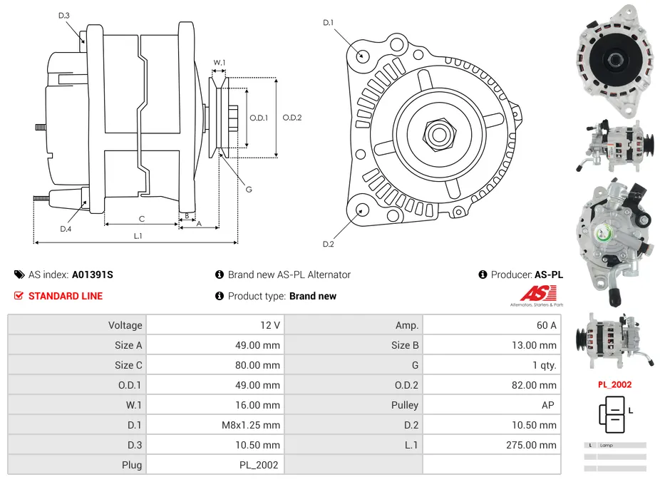 Alternator AS-PL A01391S 12V 60 Amp ISUZU 5 Alternator AS-PL A01391S 12V 60 Amp ISUZU - Image 5