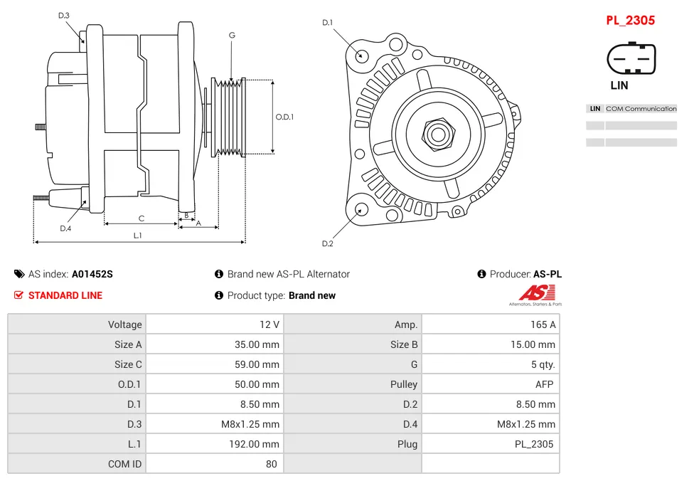 Alternator AS-PL A01452S 12V 165 Amp MERCEDES-BENZ 5 Alternator AS-PL A01452S 12V 165 Amp MERCEDES-BENZ - Image 5