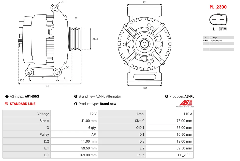 Alternator AS-PL A01456S 12V 110 Amp BESTURN (FAW), FAW
