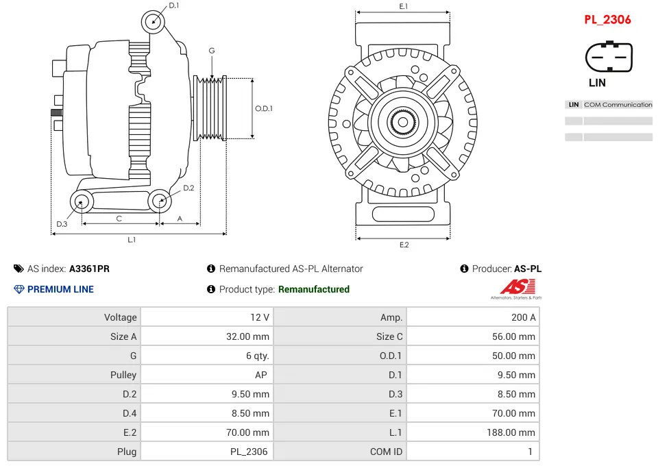 Alternator AS-PL A3361PR 12V 200 Amp MERCEDES-BENZ 5 Alternator AS-PL A3361PR 12V 200 Amp MERCEDES-BENZ - Image 5