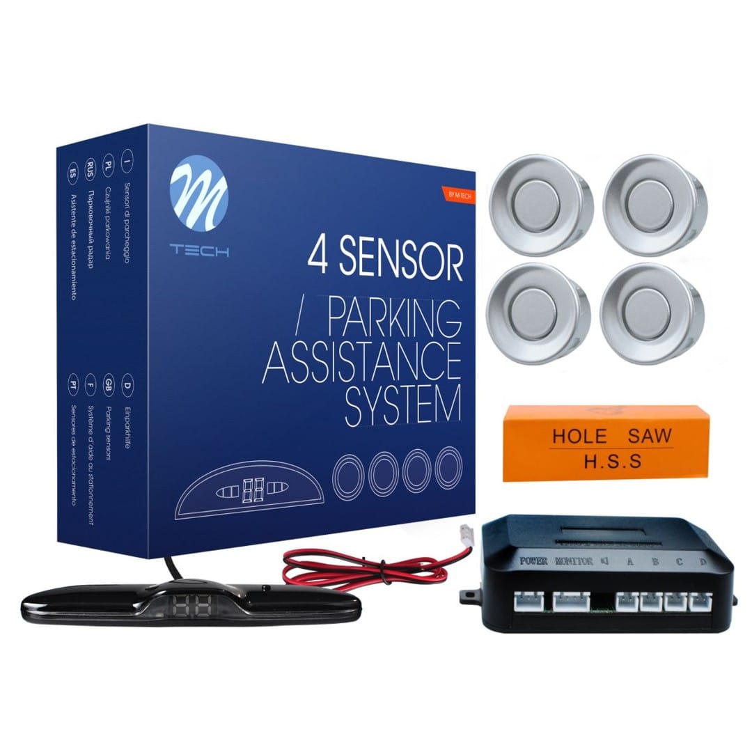 M-Tech Σύστημα Παρκαρίσματος 4 Αισθητήρες Ασημί 21.5mm 12V Slim Οθόνη 120x33mm Εμβέλεια 3m - 1 σετ