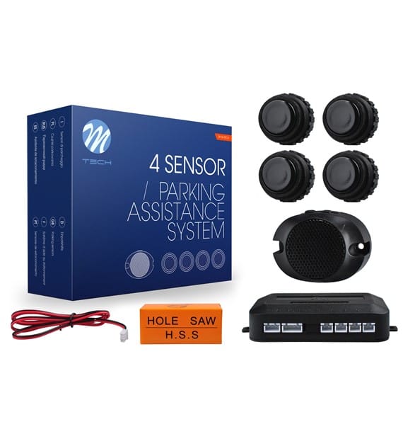 M-Tech Σύστημα Παρκαρίσματος 4 Αισθητήρες Μαύροι 22mm 12V Buzzer Δακτυλίδι - 1 σετ