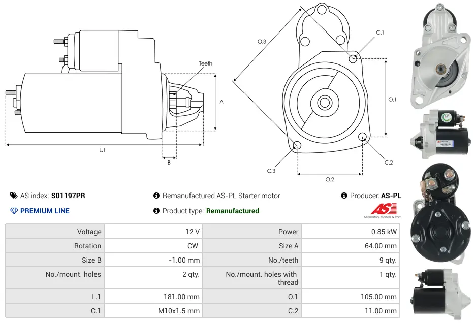 Μίζα Dacia Logan, Nissan Kubistar Van - 12V AS-PL (S01197PR) 5 Μίζα Dacia Logan, Nissan Kubistar Van - 12V AS-PL (S01197PR) - Image 5