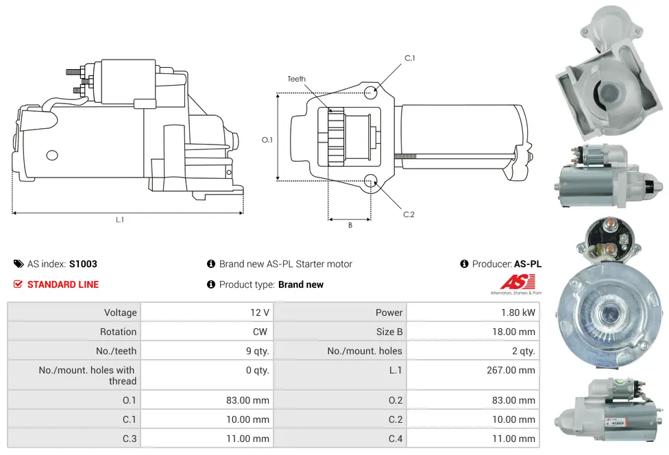 Μίζα Chevrolet Astro Van 4.3, GMC C15/C1500 Suburban Closed - 12V AS-PL (S1003) 5 Μίζα Chevrolet Astro Van 4.3, GMC C15/C1500 Suburban Closed - 12V AS-PL (S1003) - Image 5