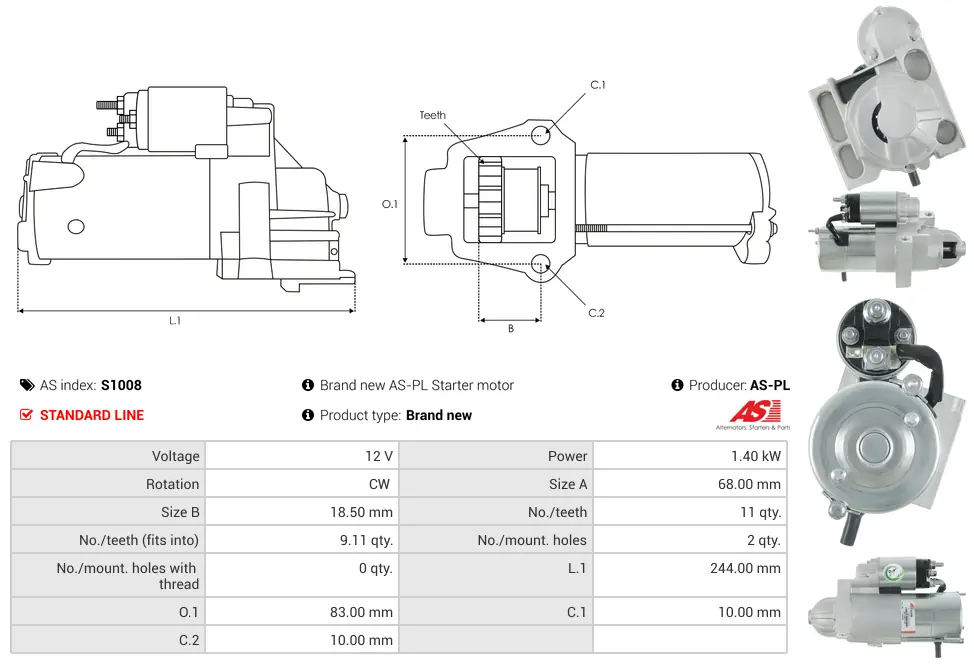 Μίζα Cadillac Escalade 5.7 Awd, Chevrolet Astro Bus 4.3 - 12V AS-PL (S1008) 5 Μίζα Cadillac Escalade 5.7 Awd, Chevrolet Astro Bus 4.3 - 12V AS-PL (S1008) - Image 5