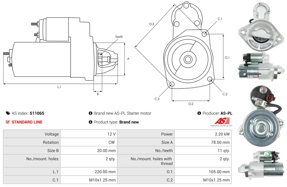 Μίζα Hyundai H-1 Cargo, KIA K2500 Platform/Chassis - 12V AS-PL (S1106S) 5 Μίζα Hyundai H-1 Cargo, KIA K2500 Platform/Chassis - 12V AS-PL (S1106S) - Image 5