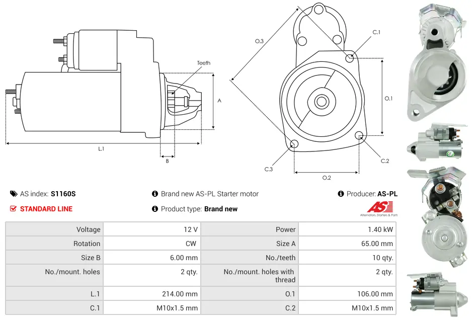 Μίζα Dodge Nitro 3.7, Jeep Cherokee - 12V AS-PL (S1160S) 5 Μίζα Dodge Nitro 3.7, Jeep Cherokee - 12V AS-PL (S1160S) - Image 5