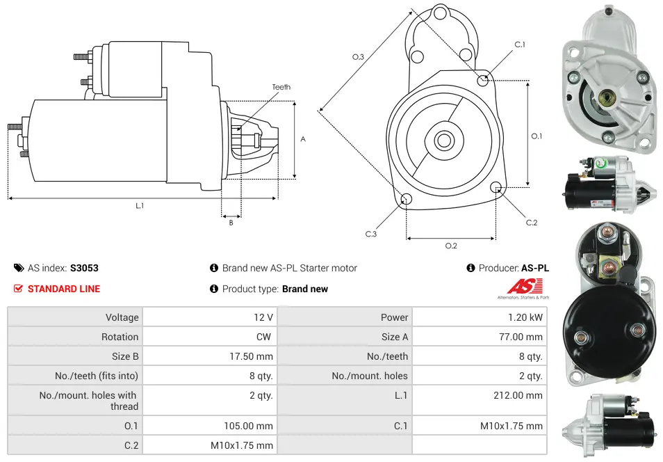 Μίζα Hyundai Coupe I, KIA Carens I Mpv - 12V AS-PL (S3053) 5 Μίζα Hyundai Coupe I, KIA Carens I Mpv - 12V AS-PL (S3053) - Image 5