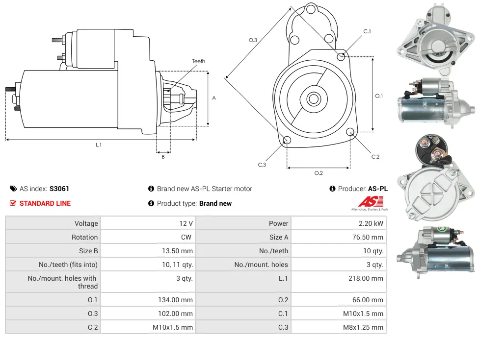 Μίζα Mercedes-Benz X-Class X, Nissan Interstar Platform/Chassis - 12V AS-PL (S3061) 5 Μίζα Mercedes-Benz X-Class X, Nissan Interstar Platform/Chassis - 12V AS-PL (S3061) - Image 5