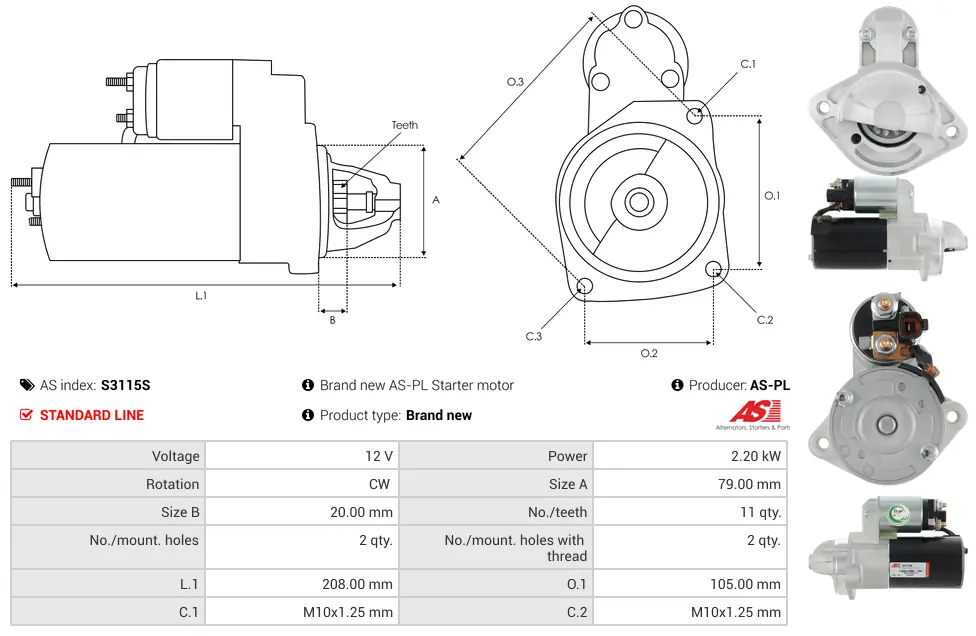 Μίζα Hyundai H-1 Cargo, KIA K2500 Platform/Chassis - 12V AS-PL (S3115S) 5 Μίζα Hyundai H-1 Cargo, KIA K2500 Platform/Chassis - 12V AS-PL (S3115S) - Image 5