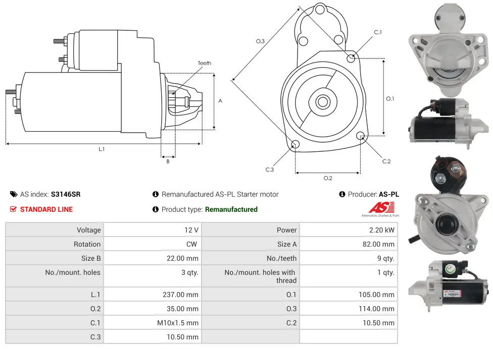 Μίζα Chevrolet Captiva, Opel Antara A - 12V AS-PL (S3146SR) 5 Μίζα Chevrolet Captiva, Opel Antara A - 12V AS-PL (S3146SR) - Image 5