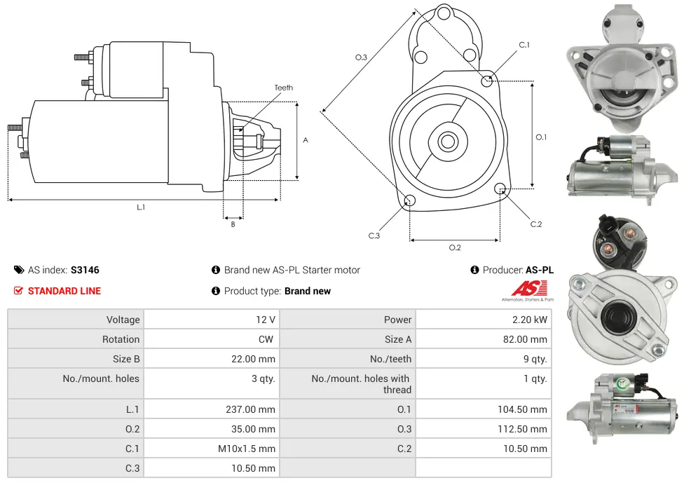 Μίζα Chevrolet Captiva, Opel Antara A - 12V AS-PL (S3146) 5 Μίζα Chevrolet Captiva, Opel Antara A - 12V AS-PL (S3146) - Image 5