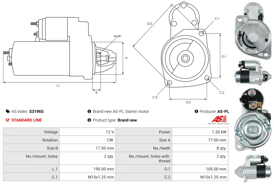 Μίζα Hyundai Coupe II, KIA Ceed Hatchback - 12V AS-PL (S3196S) 5 Μίζα Hyundai Coupe II, KIA Ceed Hatchback - 12V AS-PL (S3196S) - Image 5