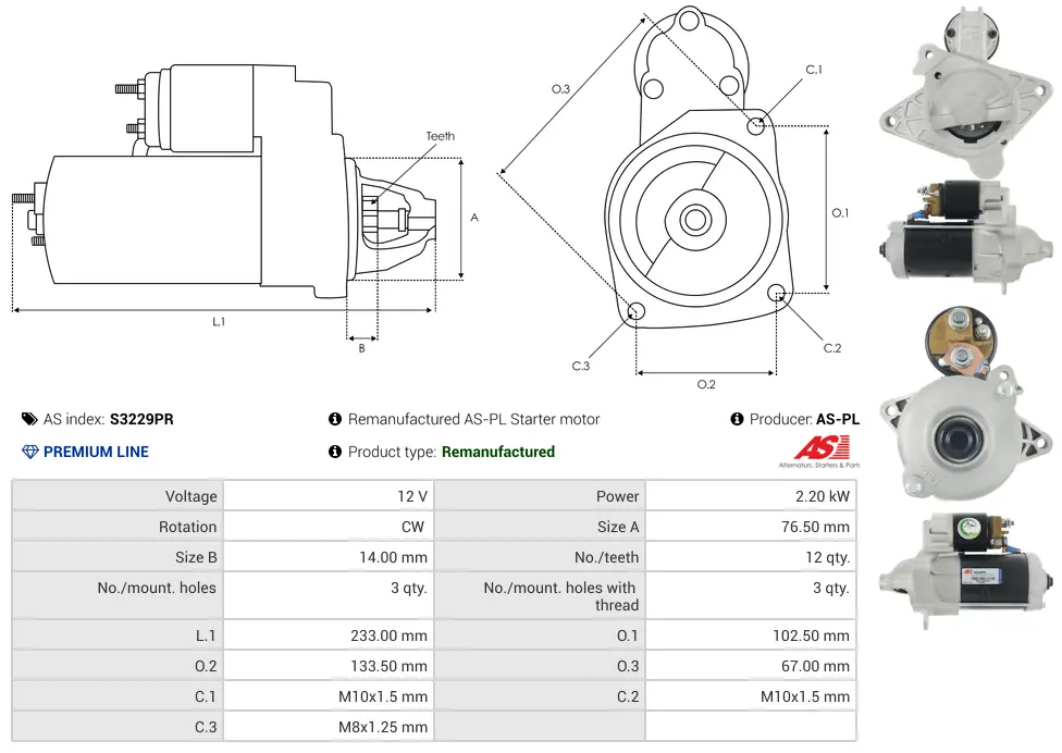 Μίζα Mercedes-Benz X-Class X, Nissan Interstar Platform/Chassis - 12V AS-PL (S3229PR) 5 Μίζα Mercedes-Benz X-Class X, Nissan Interstar Platform/Chassis - 12V AS-PL (S3229PR) - Image 5