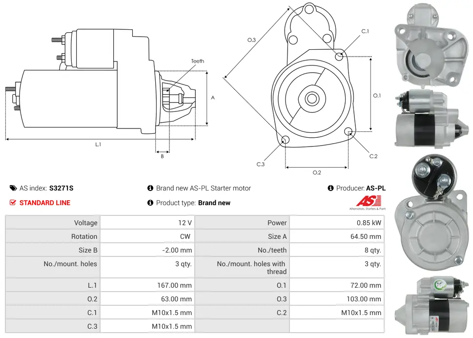 Μίζα Nissan Kubistar Van, Renault Clio I - 12V AS-PL (S3271S) 5 Μίζα Nissan Kubistar Van, Renault Clio I - 12V AS-PL (S3271S) - Image 5