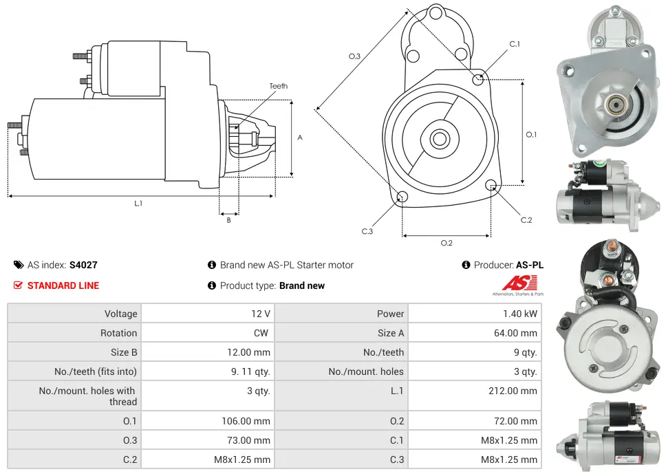 Μίζα FIAT Brava, Lancia Dedra - 12V AS-PL (S4027) 5 Μίζα FIAT Brava, Lancia Dedra - 12V AS-PL (S4027) - Image 5