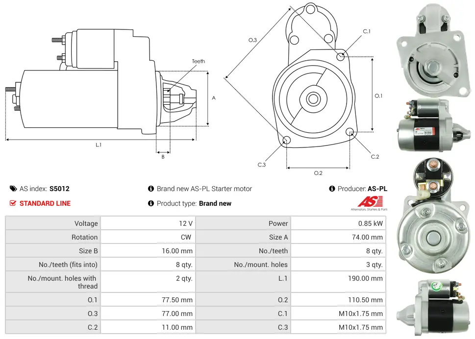 Μίζα KIA Avella, Mazda 121 II - 12V AS-PL (S5012) 5 Μίζα KIA Avella, Mazda 121 II - 12V AS-PL (S5012) - Image 5