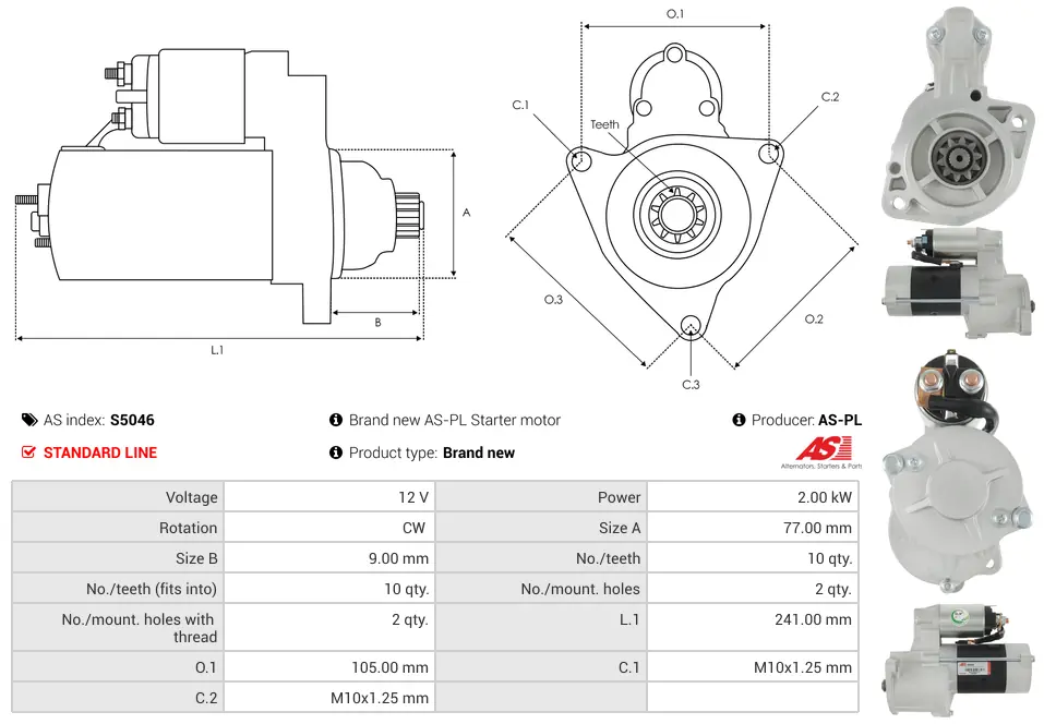 Μίζα Hyundai Galloper I 2.5, KIA Pregio Bus 2.5 - 12V AS-PL (S5046) 5 Μίζα Hyundai Galloper I 2.5, KIA Pregio Bus 2.5 - 12V AS-PL (S5046) - Image 5