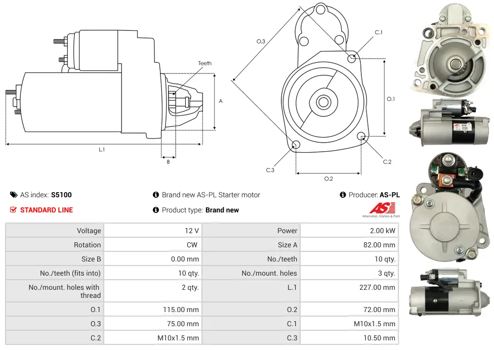 Μίζα Chrysler Voyager IV - 12V AS-PL (S5100) 5 Μίζα Chrysler Voyager IV - 12V AS-PL (S5100) - Image 5