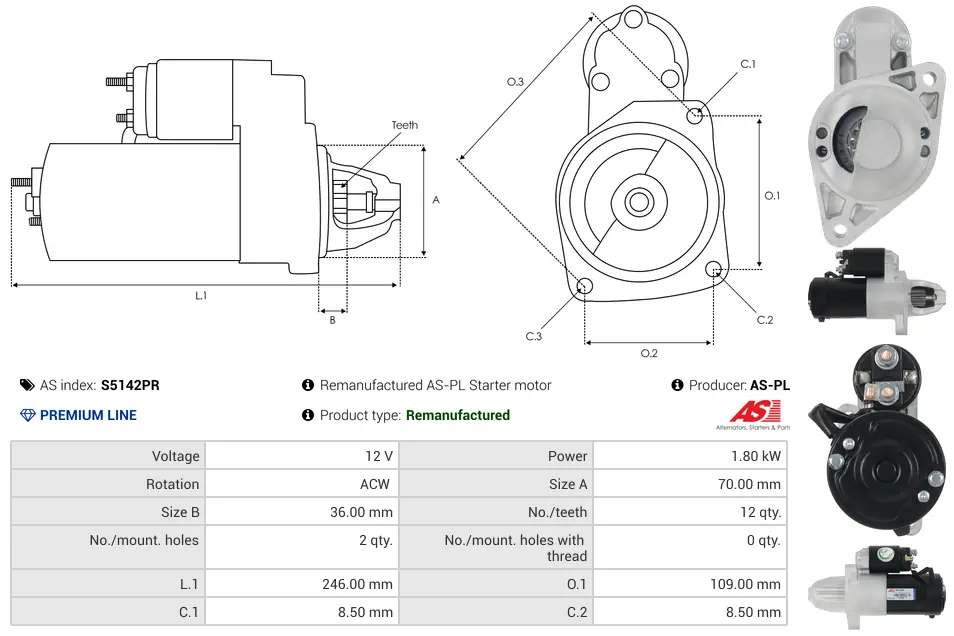 Μίζα Mitsubishi Colt VI, Smart Forfour - 12V AS-PL (S5142PR) 5 Μίζα Mitsubishi Colt VI, Smart Forfour - 12V AS-PL (S5142PR) - Image 5
