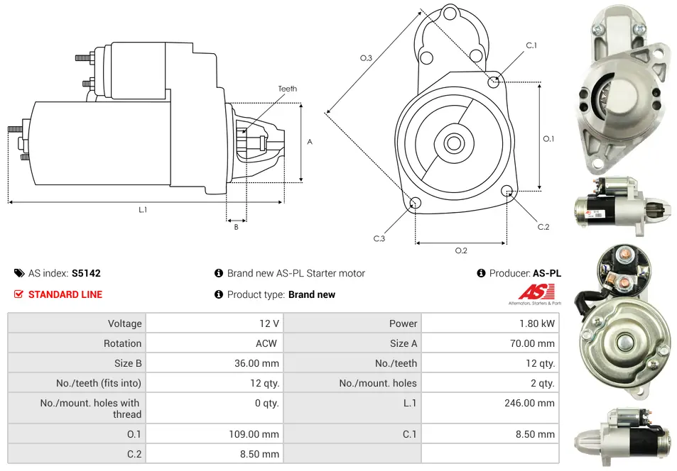 Μίζα Mitsubishi Colt VI, Smart Forfour - 12V AS-PL (S5142) 5 Μίζα Mitsubishi Colt VI, Smart Forfour - 12V AS-PL (S5142) - Image 5