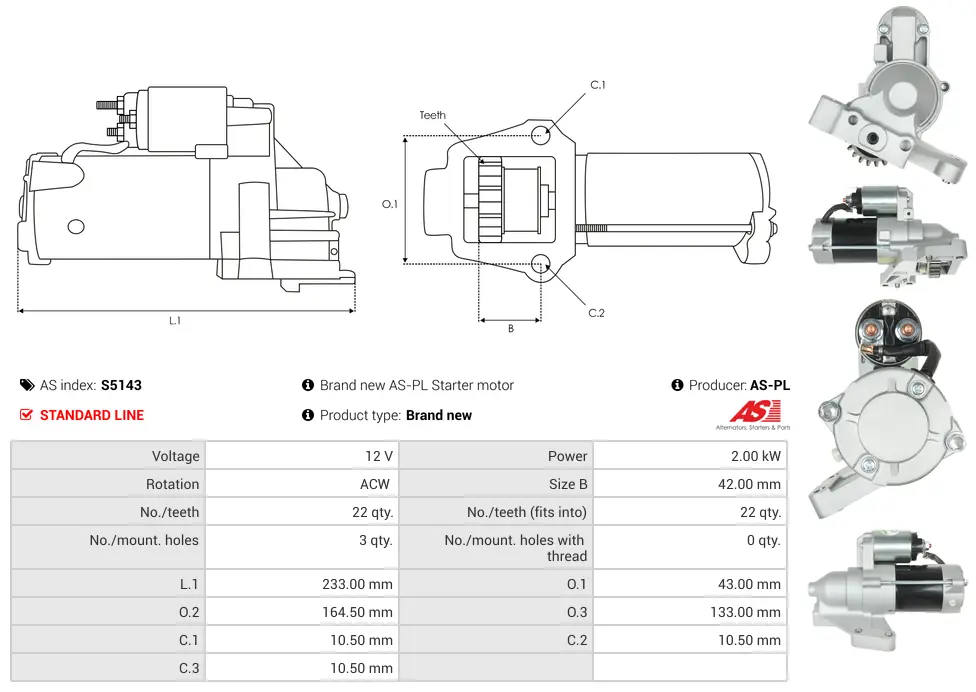 Μίζα Chrysler Sebring, Dodge Avenger 2.0 Crd - 12V AS-PL (S5143) 5 Μίζα Chrysler Sebring, Dodge Avenger 2.0 Crd - 12V AS-PL (S5143) - Image 5