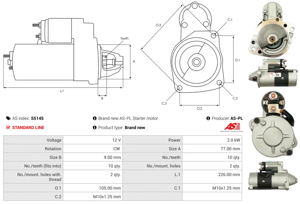 Μίζα Hyundai H-1 / Starex Bus, KIA K2500 Platform/Chassis - 12V AS-PL (S5145) 5 Μίζα Hyundai H-1 / Starex Bus, KIA K2500 Platform/Chassis - 12V AS-PL (S5145) - Image 5
