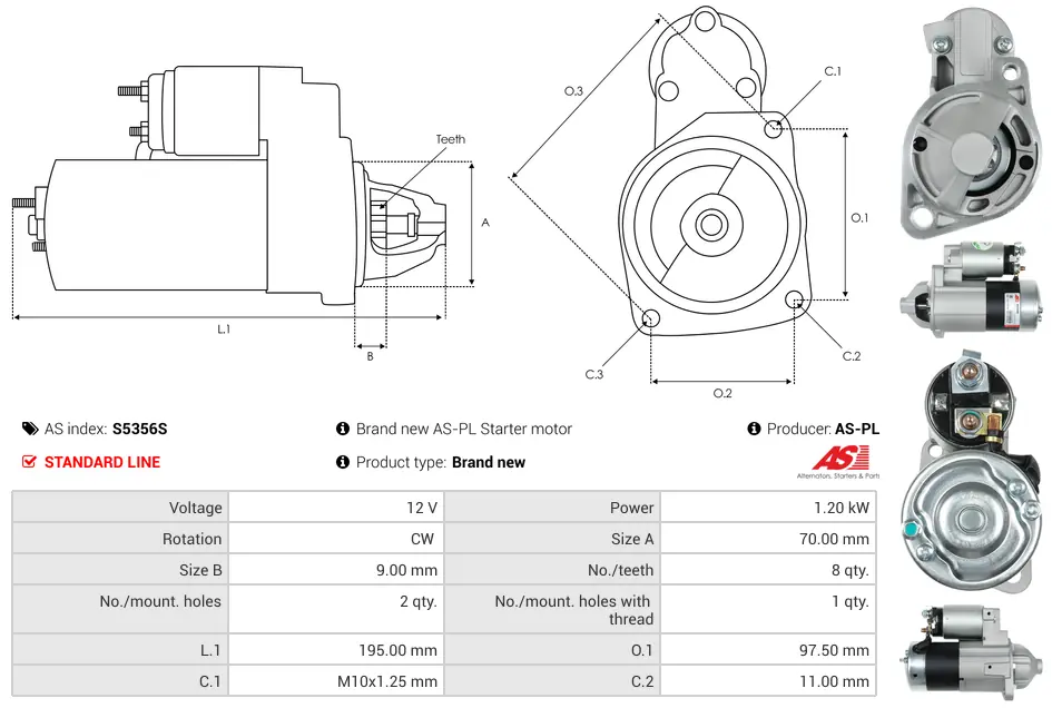 Μίζα Chrysler Sebring 3.0, Dodge Stratus 3.0 - 12V AS-PL (S5356S) 5 Μίζα Chrysler Sebring 3.0, Dodge Stratus 3.0 - 12V AS-PL (S5356S) - Image 5