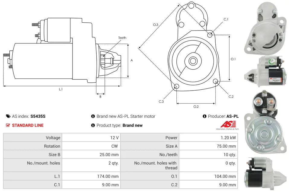 Μίζα Citroën C4 Aircross 1.6, Mitsubishi Asx - 12V AS-PL (S5435S) 5 Μίζα Citroën C4 Aircross 1.6, Mitsubishi Asx - 12V AS-PL (S5435S) - Image 5