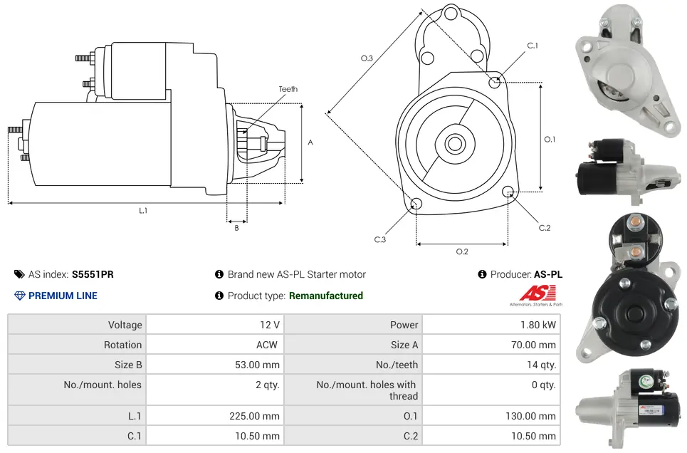 Μίζα Dodge Caliber 2.2 Crd, Jeep Compass - 12V AS-PL (S5551PR) 5 Μίζα Dodge Caliber 2.2 Crd, Jeep Compass - 12V AS-PL (S5551PR) - Image 5