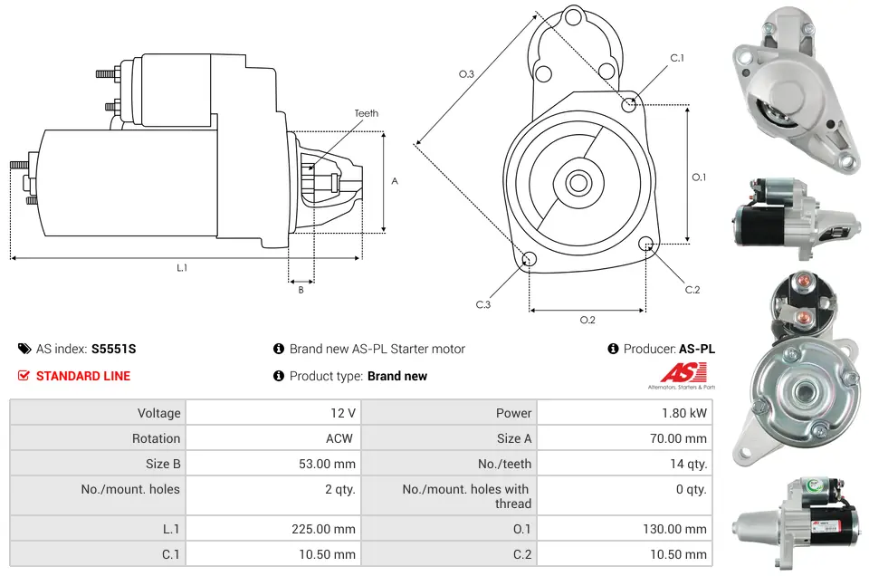 Μίζα Dodge Caliber 2.2 Crd, Jeep Compass - 12V AS-PL (S5551S) 5 Μίζα Dodge Caliber 2.2 Crd, Jeep Compass - 12V AS-PL (S5551S) - Image 5