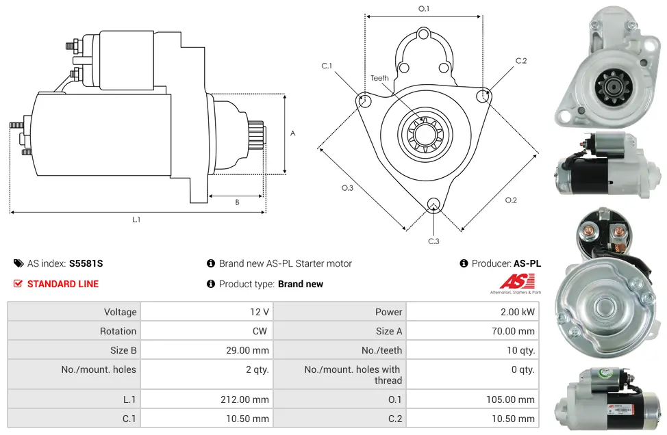 Μίζα Citroën C4 Aircross 1.8, Mitsubishi Asx - 12V AS-PL (S5581S) 5 Μίζα Citroën C4 Aircross 1.8, Mitsubishi Asx - 12V AS-PL (S5581S) - Image 5
