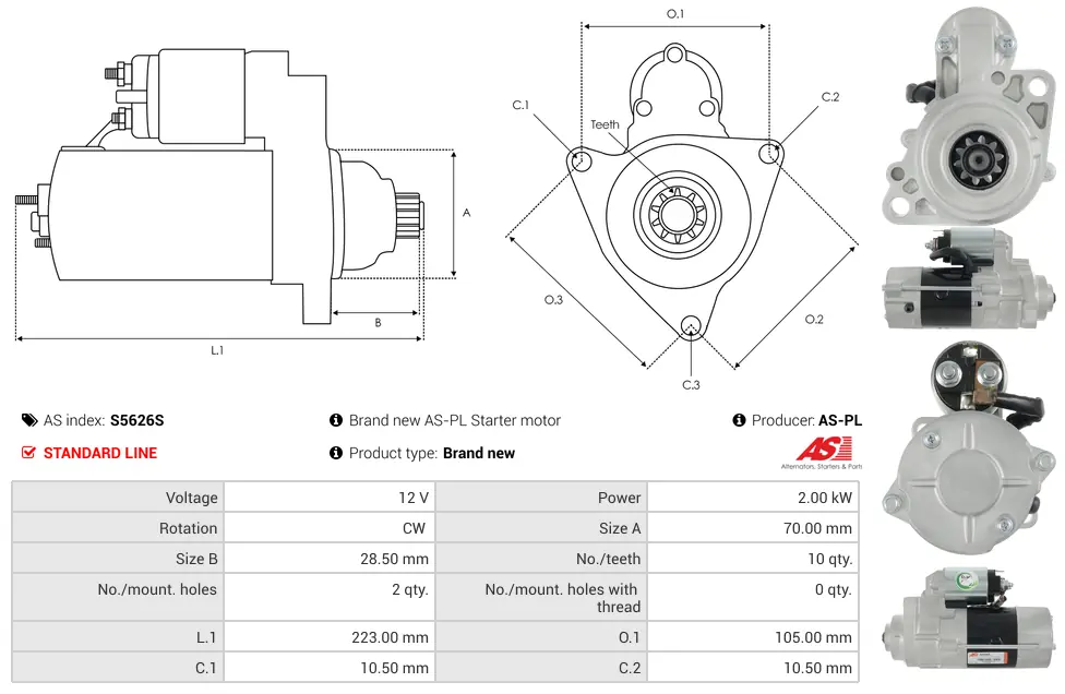 Μίζα Citroën C4 Aircross 1.8, Mitsubishi Asx - 12V AS-PL (S5626S) 5 Μίζα Citroën C4 Aircross 1.8, Mitsubishi Asx - 12V AS-PL (S5626S) - Image 5