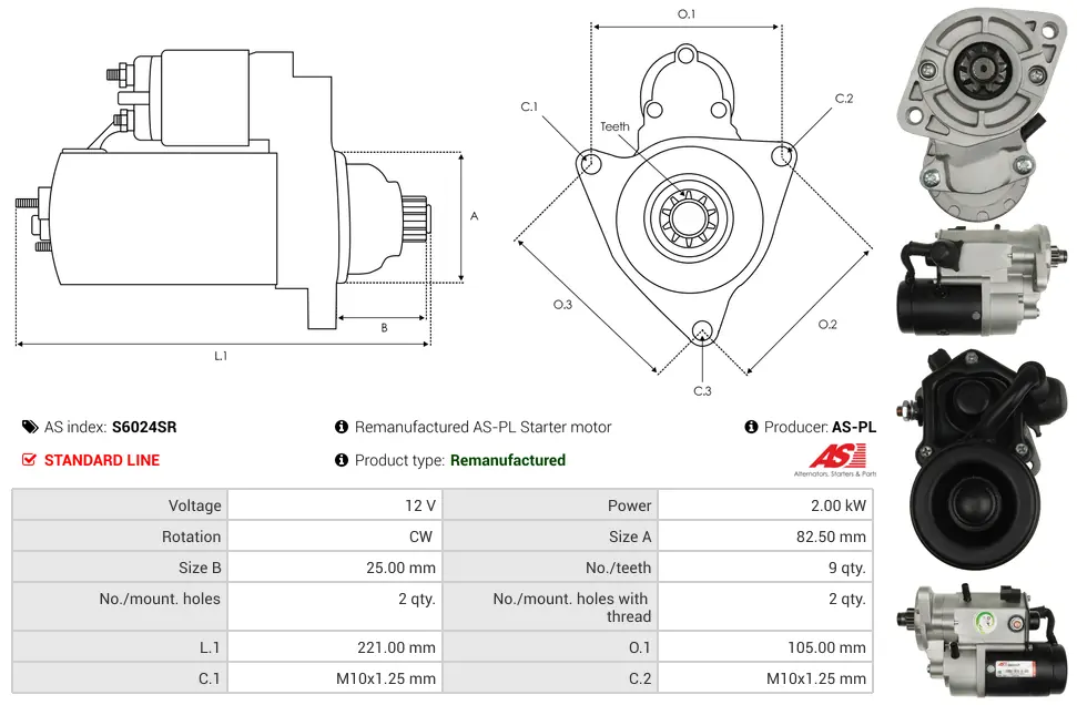 Μίζα Hyundai Elantra III, KIA Carens I Mpv - 12V AS-PL (S6024SR) 5 Μίζα Hyundai Elantra III, KIA Carens I Mpv - 12V AS-PL (S6024SR) - Image 5