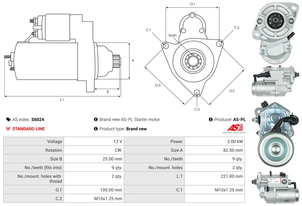 Μίζα Hyundai Elantra III, KIA Carens I Mpv - 12V AS-PL (S6024) 5 Μίζα Hyundai Elantra III, KIA Carens I Mpv - 12V AS-PL (S6024) - Image 5