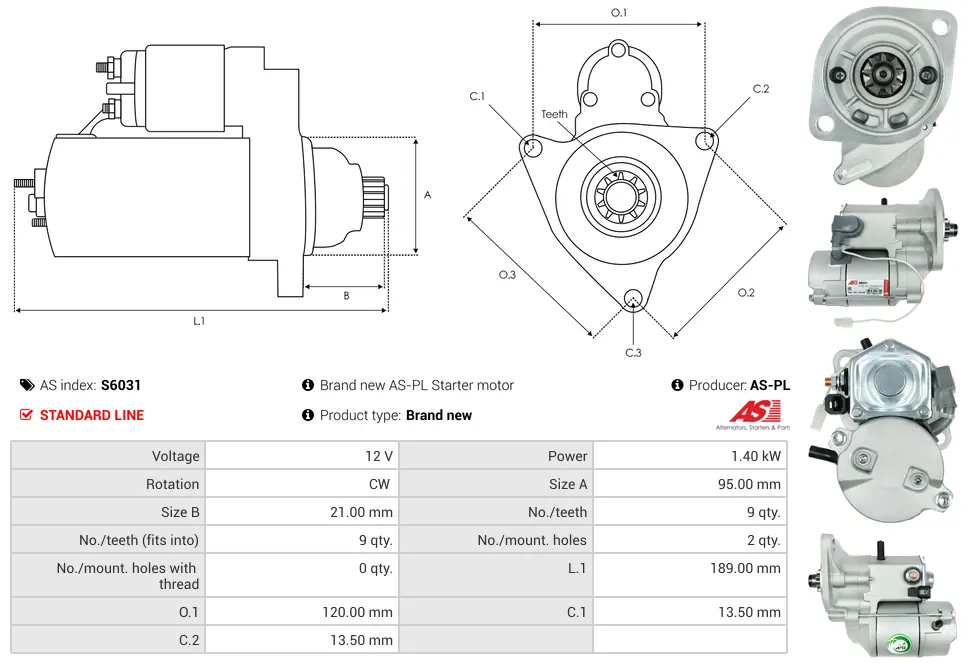 Μίζα Isuzu Campo, TCM Fork Lift - 12V AS-PL (S6031) 5 Μίζα Isuzu Campo, TCM Fork Lift - 12V AS-PL (S6031) - Image 5