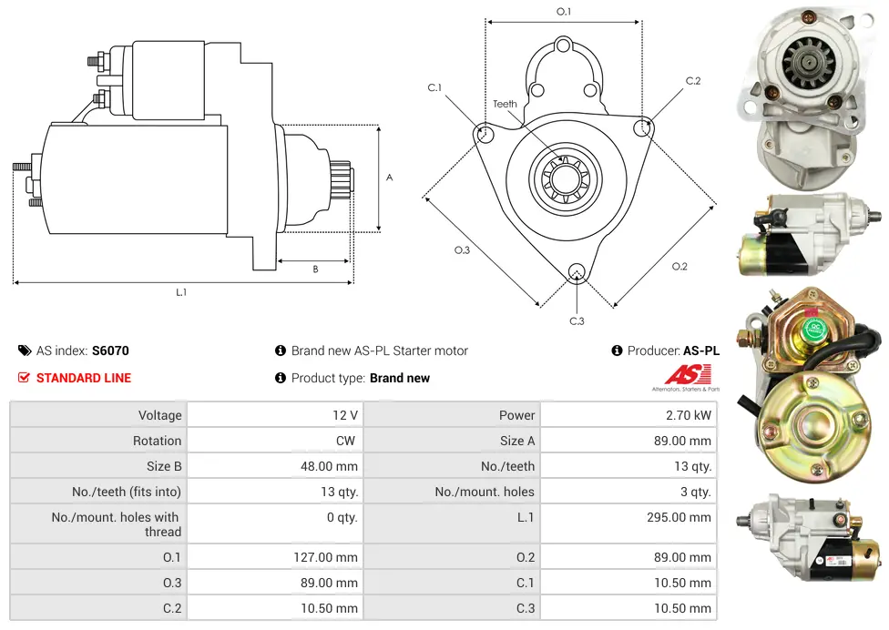 Μίζα Cummins Engine 5.9, Dodge Ram 5.9 Turbo - 12V AS-PL (S6070) 5 Μίζα Cummins Engine 5.9, Dodge Ram 5.9 Turbo - 12V AS-PL (S6070) - Image 5