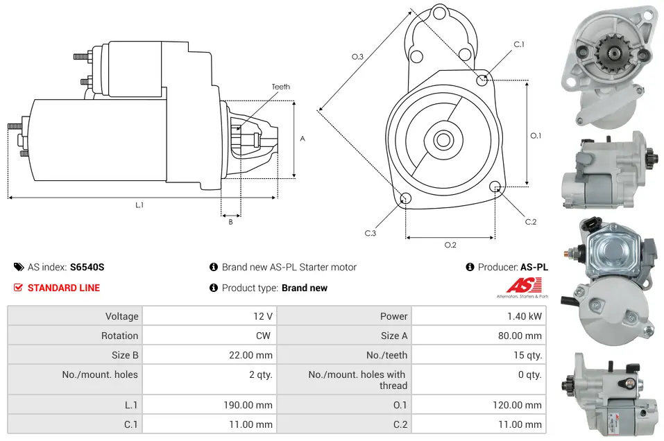 Μίζα Case Ih Farmall 25A, Komatsu PC20MR-2 - 12V AS-PL (S6540S) 5 Μίζα Case Ih Farmall 25A, Komatsu PC20MR-2 - 12V AS-PL (S6540S) - Image 5