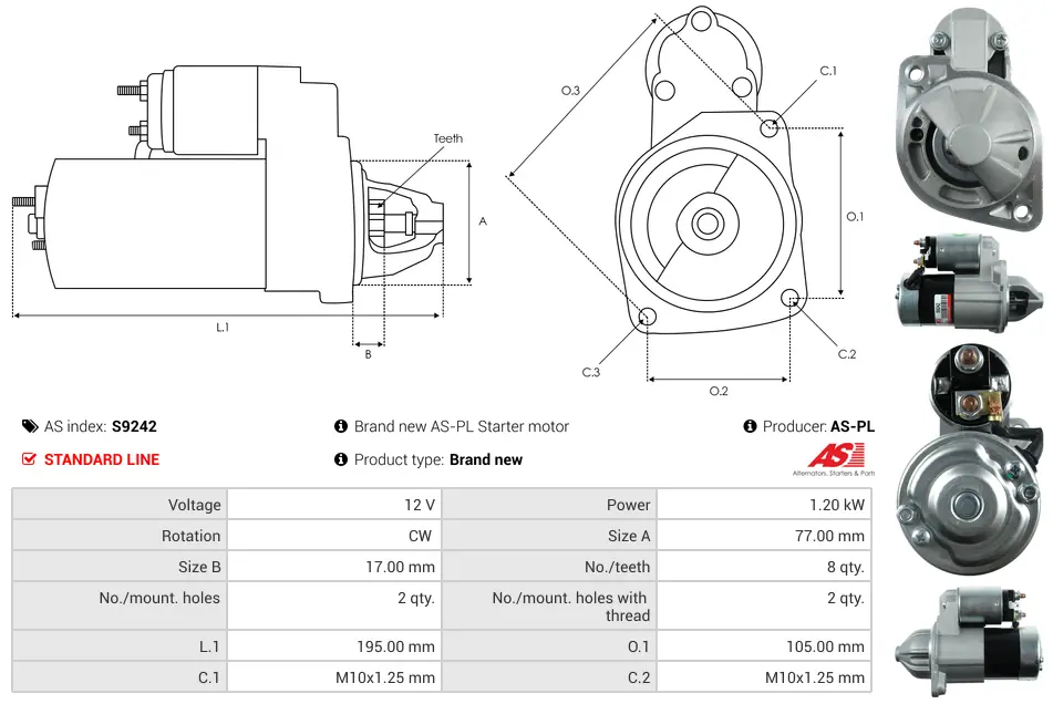 Μίζα Hyundai Coupe I, KIA Carens I Mpv - 12V AS-PL (S9242) 5 Μίζα Hyundai Coupe I, KIA Carens I Mpv - 12V AS-PL (S9242) - Image 5