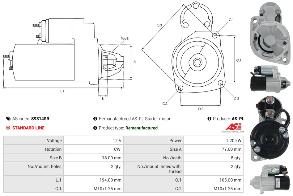 Μίζα Hyundai Coupe II, KIA Ceed Hatchback - 12V AS-PL (S9314SR) 5 Μίζα Hyundai Coupe II, KIA Ceed Hatchback - 12V AS-PL (S9314SR) - Image 5